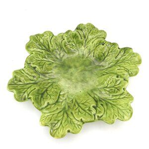 Vintage Handcrafted Green Leaf studio Pottery plate Dish – Signed 7.5" length